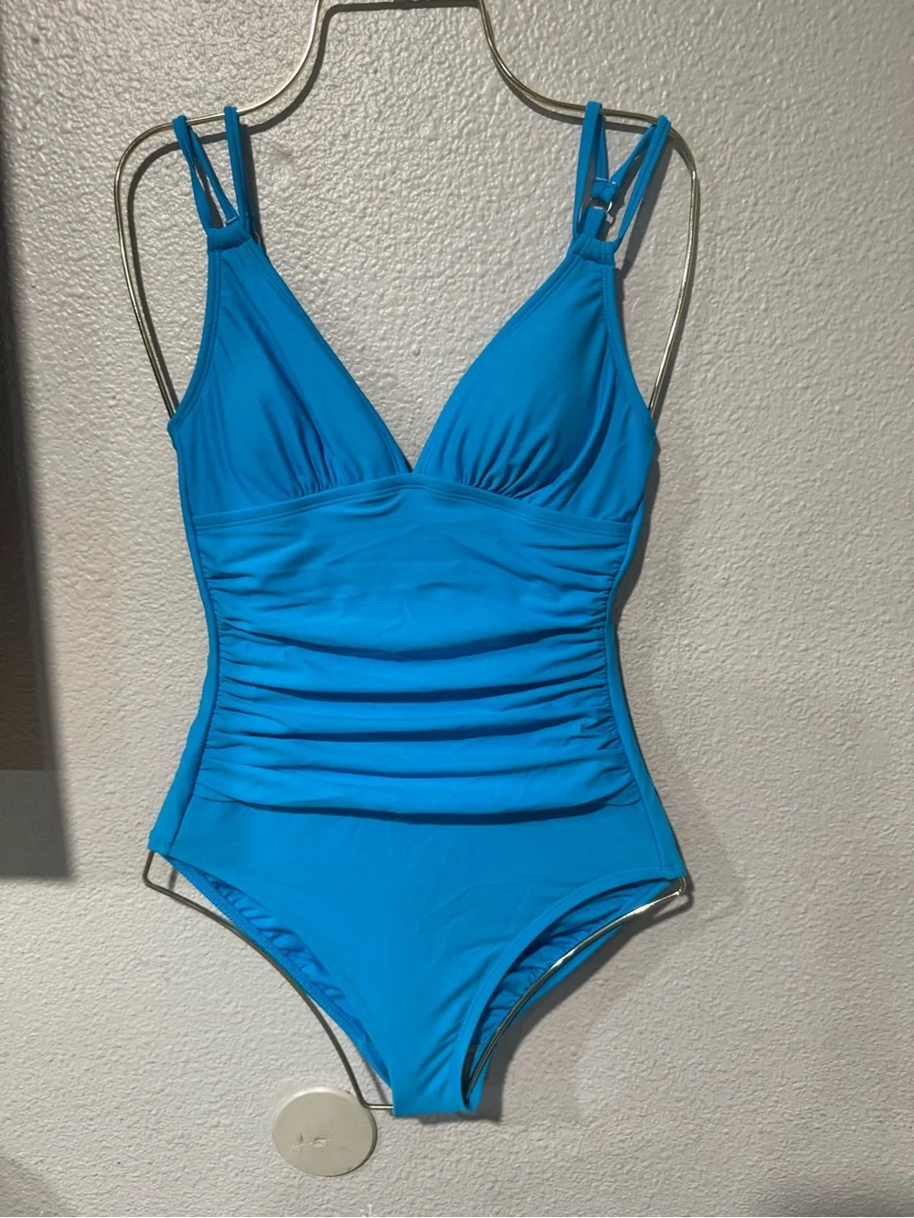 SHADE & SHORE shapemaker V Neck One Piece full seat coverage peacock blue-XS